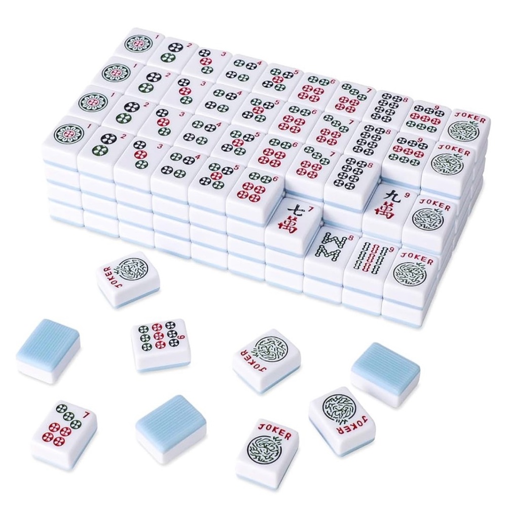 Classic American Mahjong Tile Set. 166 Tiles Blue Back with Multicolor Accents.